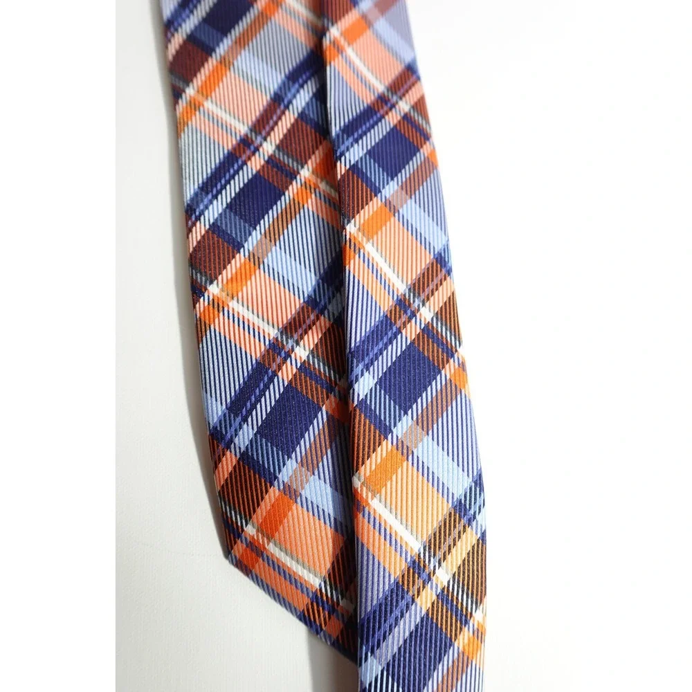 Nautica Classic Plaid Orange Blue Student Professor Architect Tie Academia‎